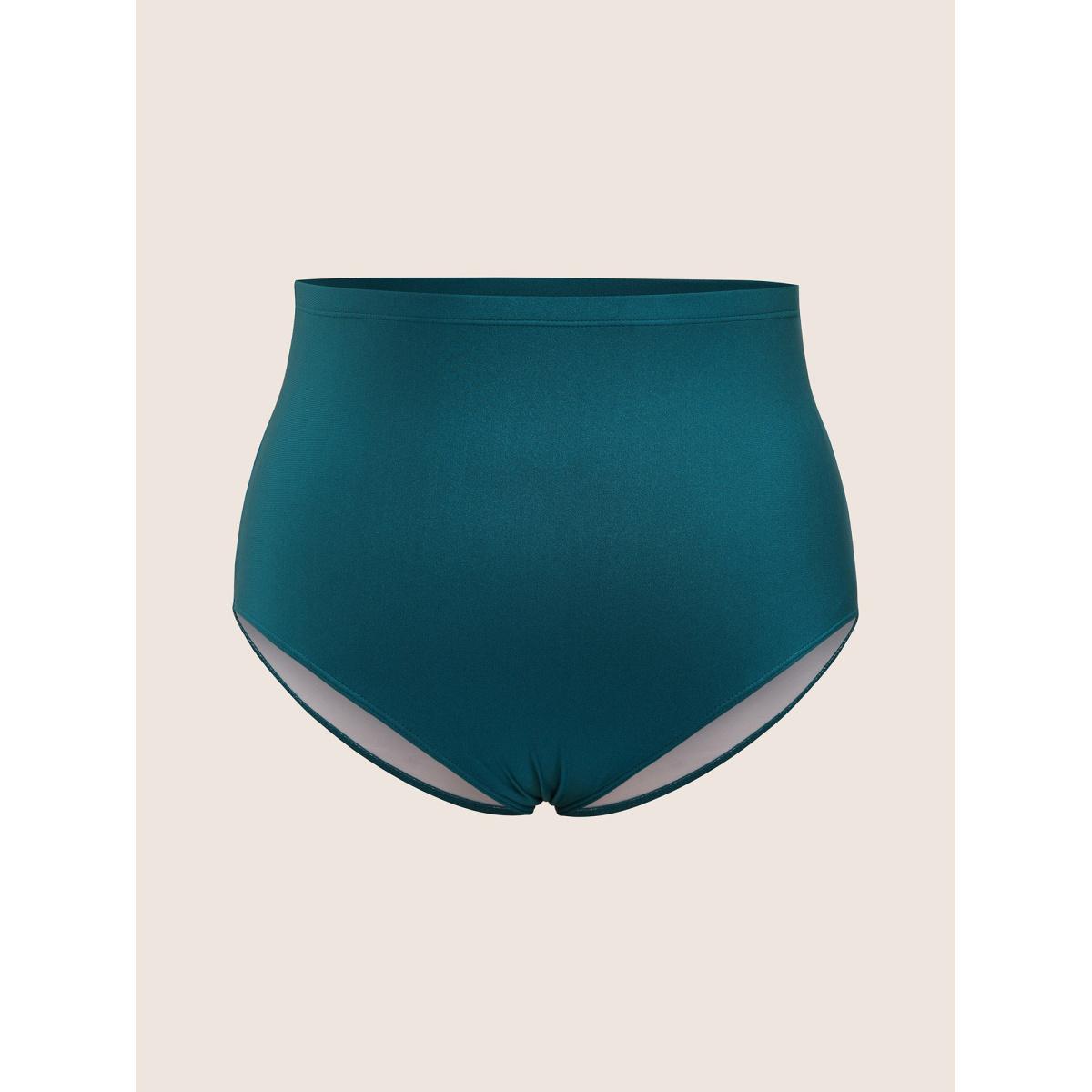 Plus Size Halter Back Crisscross Pleated Swim Dress Women's Swimwear Cyan Beach Bodycon Halter neck High stretch Curve Swim Dresses BloomChic 22-24/3X Product Image