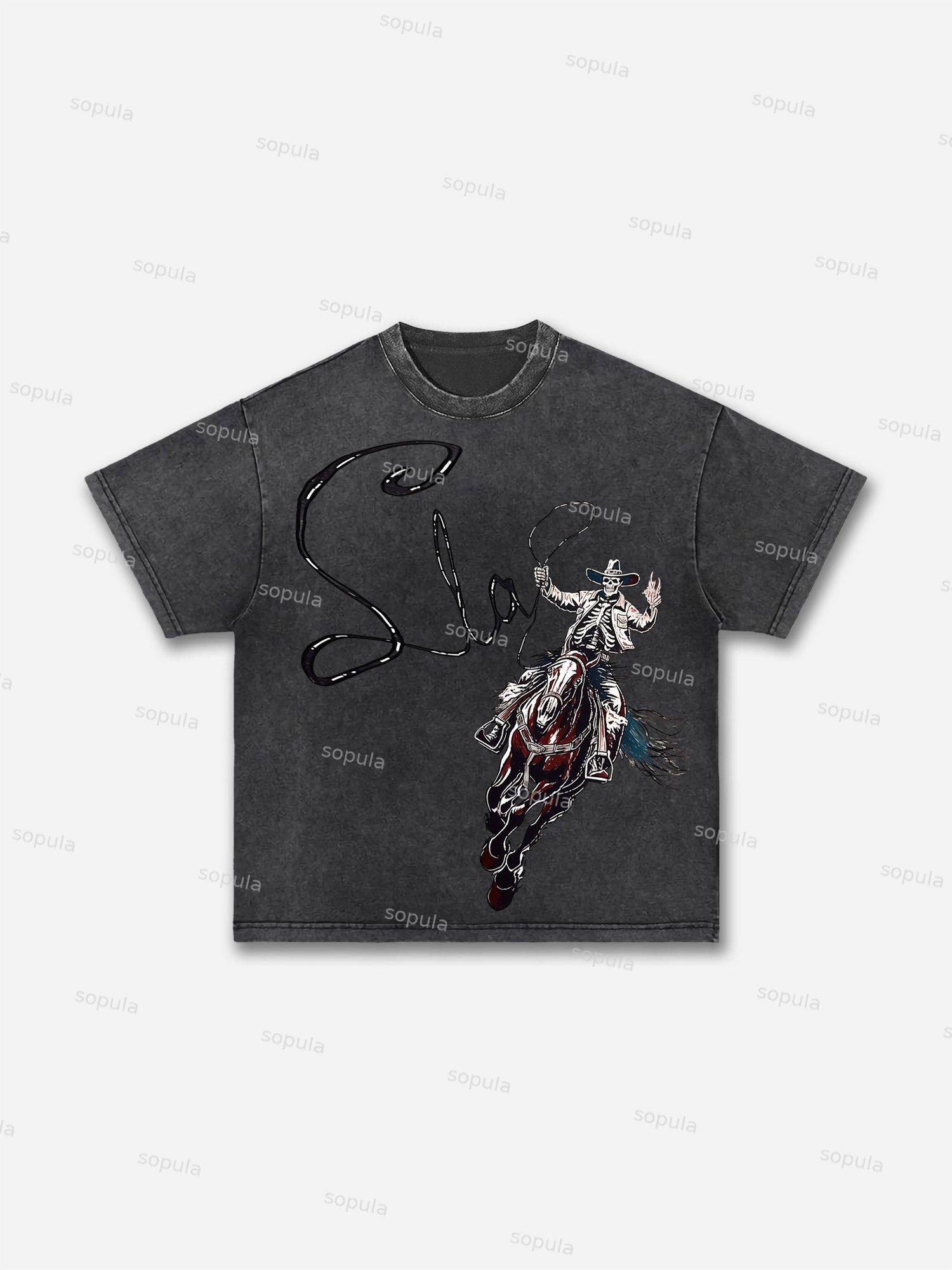 Skeleton Cowboy Acid Wash T-shirt Product Image