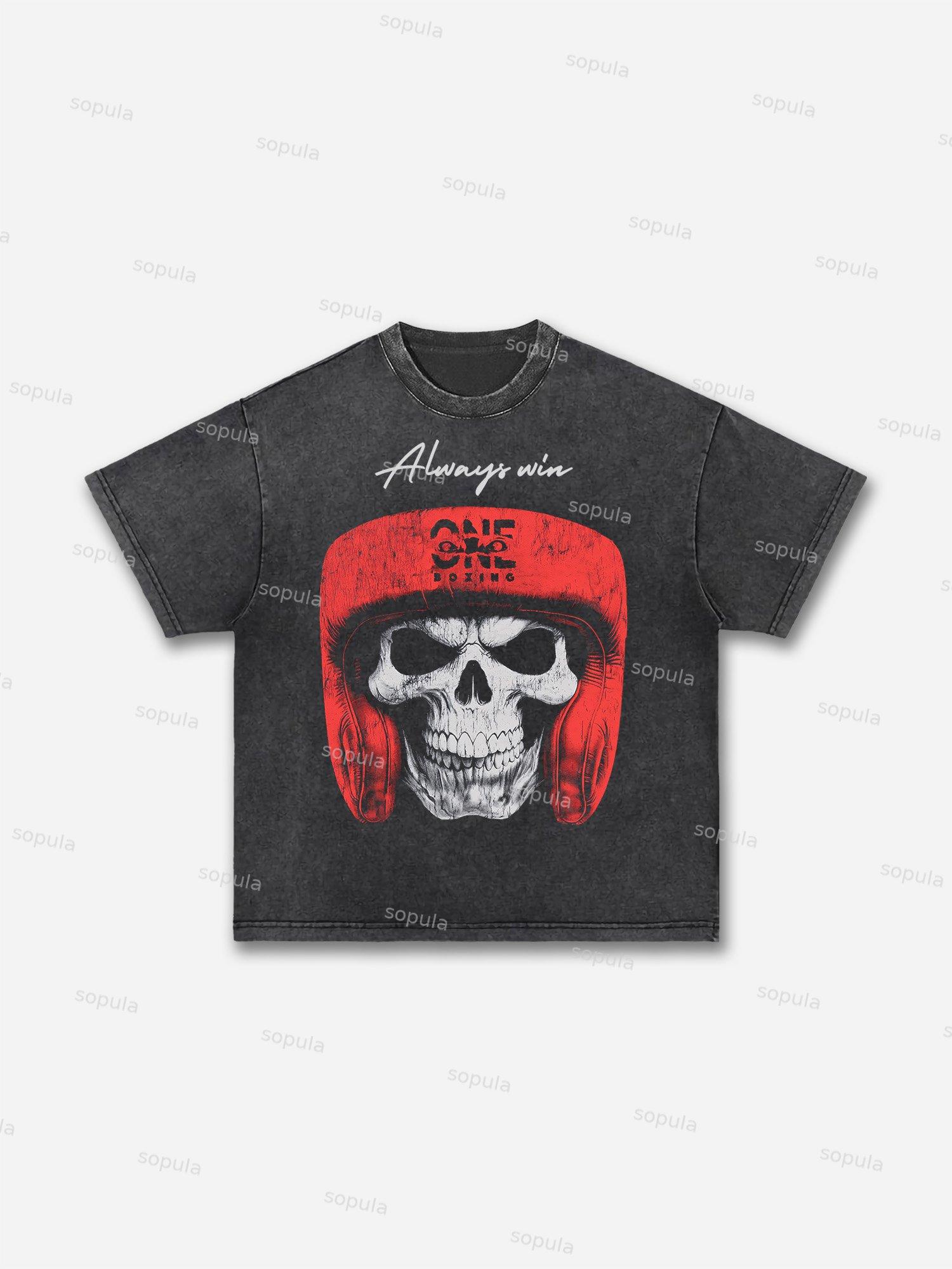 Big Head Skull Boxing Graphic Acid Wash T-shirt Product Image