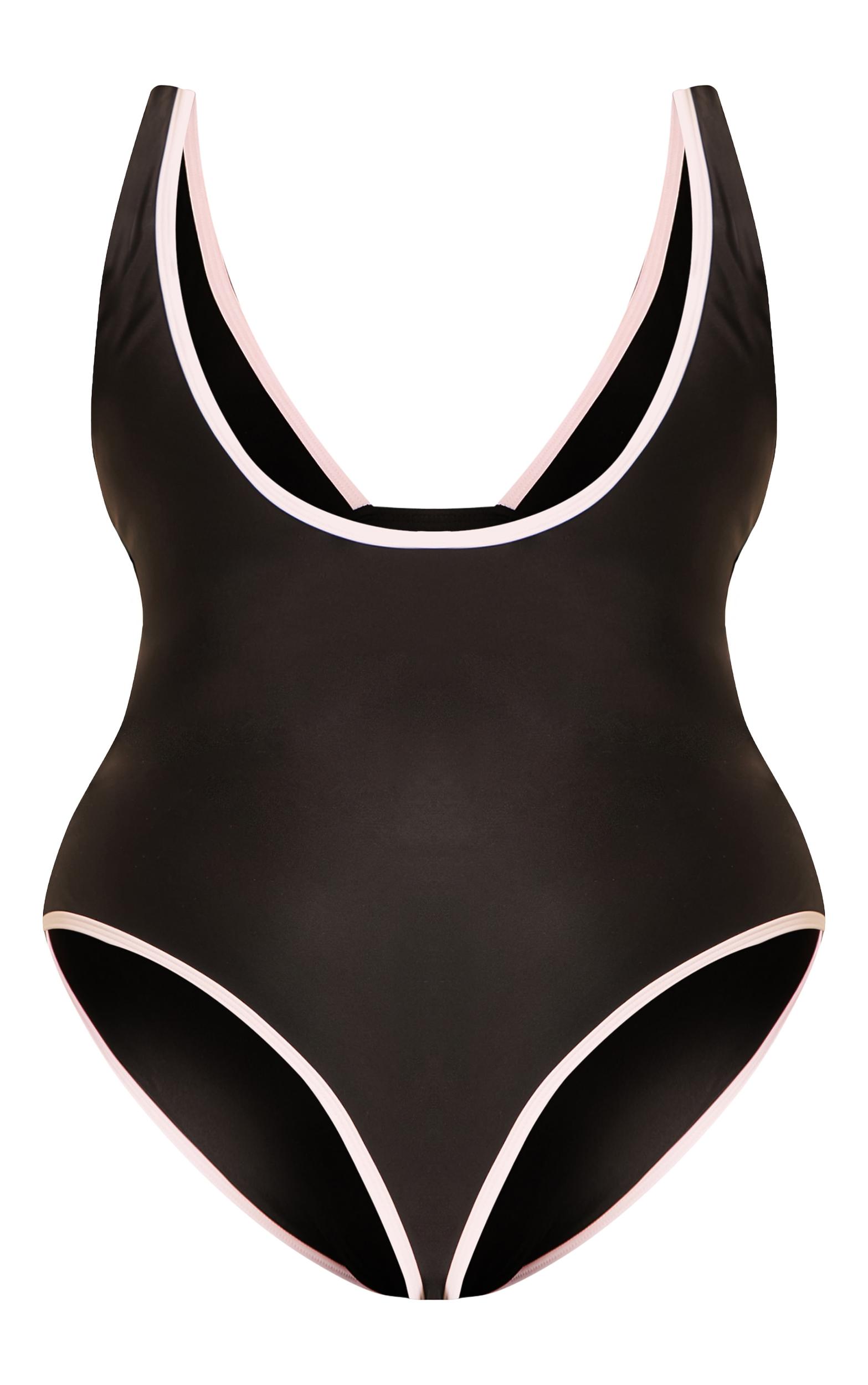 Plus Black Contrast Binding Plunge Ruched Swimsuit Product Image