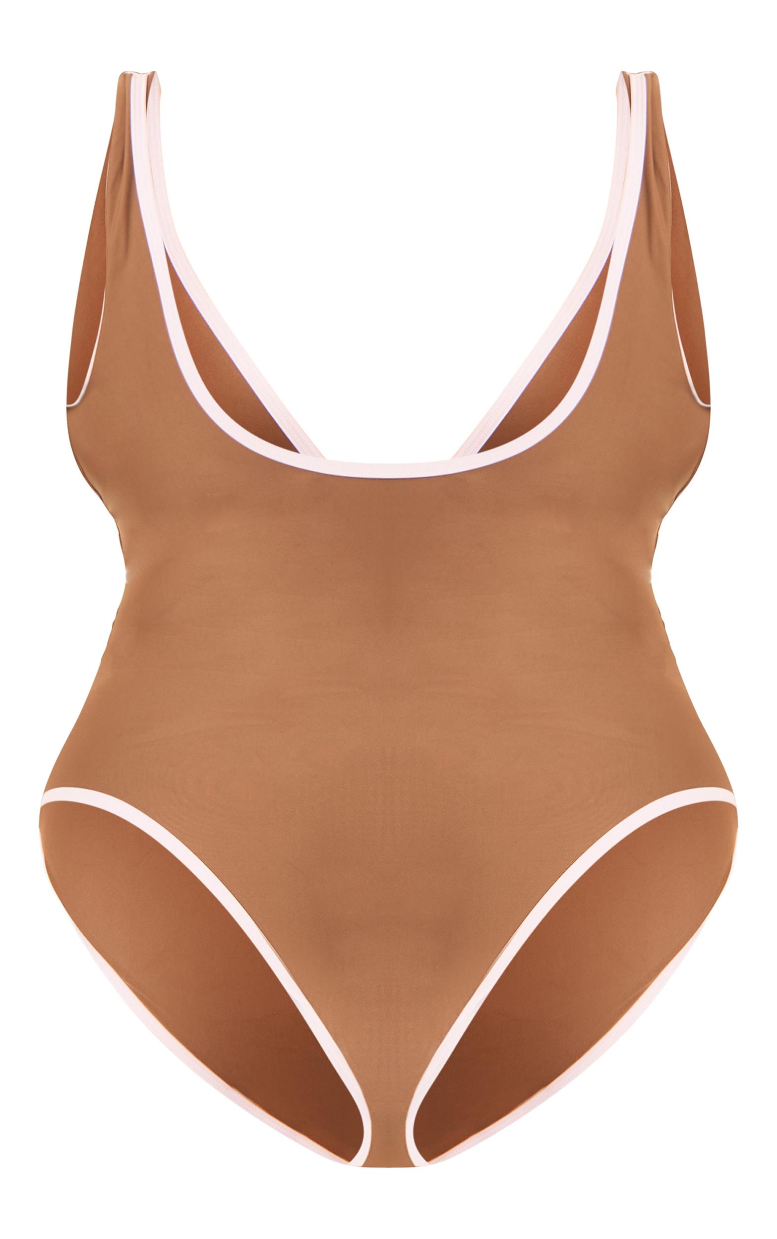 Plus Mushroom Contrast Binding Plunge Ruched Swimsuit Product Image