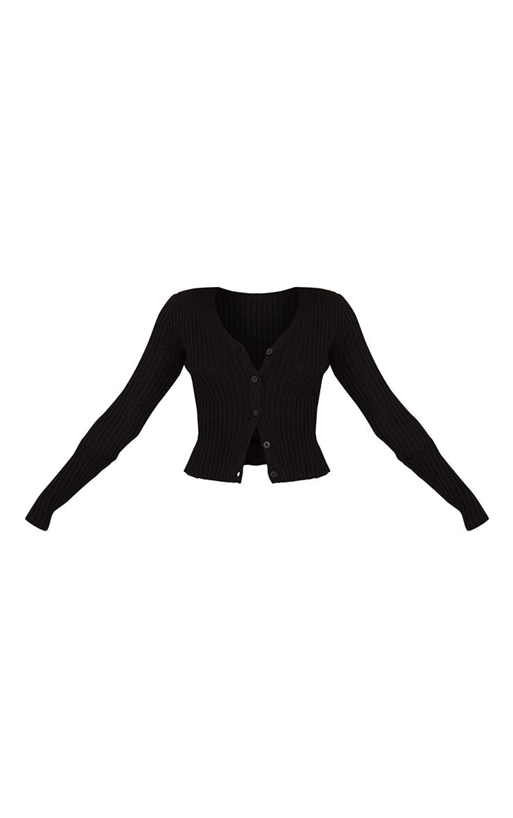 Black Button Front Knit Cardigan Product Image