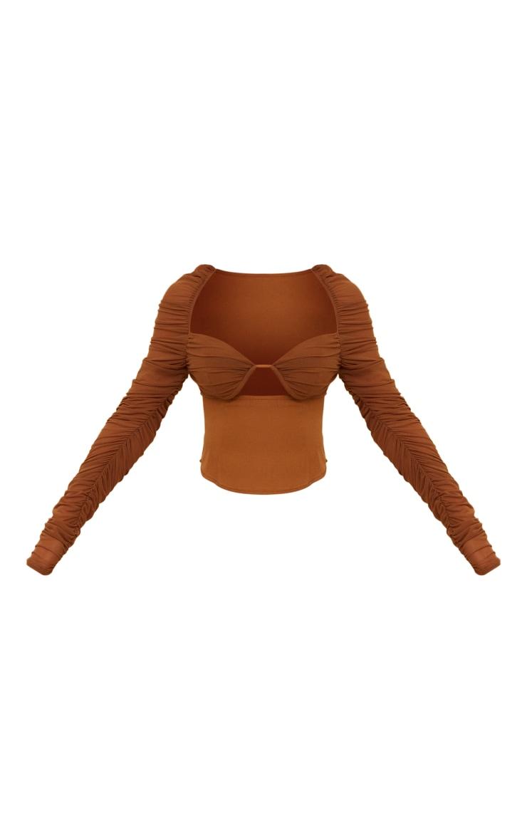 Caramel Mesh Cup Detail Ruched Sleeve Corset Product Image