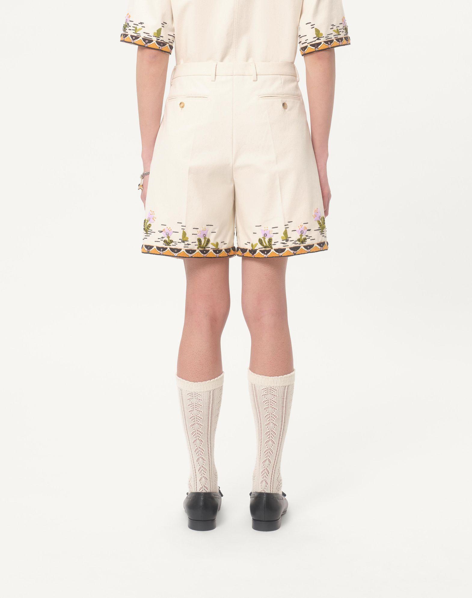 Cotton Canvas Bermuda Shorts With Floral Embroidery And Jacquard Trimmings Product Image