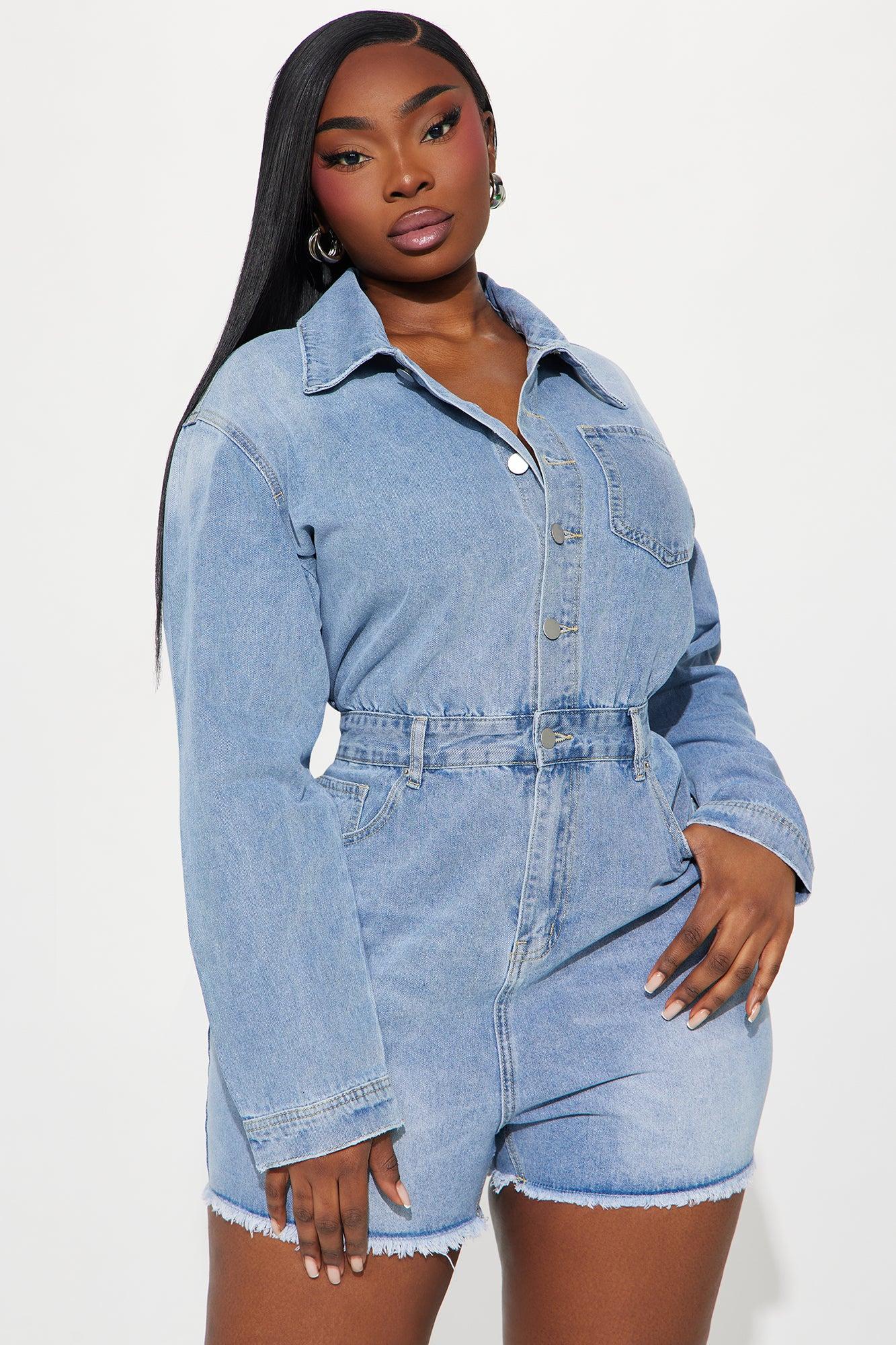 Feel No Ways Denim Romper - Light Wash Product Image