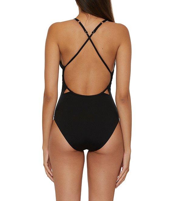 Trina Turk Monaco Peated Halter Plunge One Piece Swimsuit Product Image
