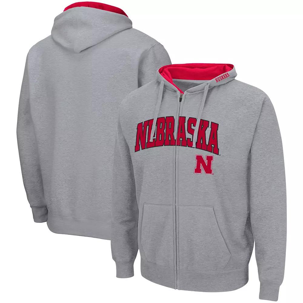 Men's Colosseum Heathered Gray Nebraska Huskers Arch & Logo 3.0 Full-Zip Hoodie,  Product Image