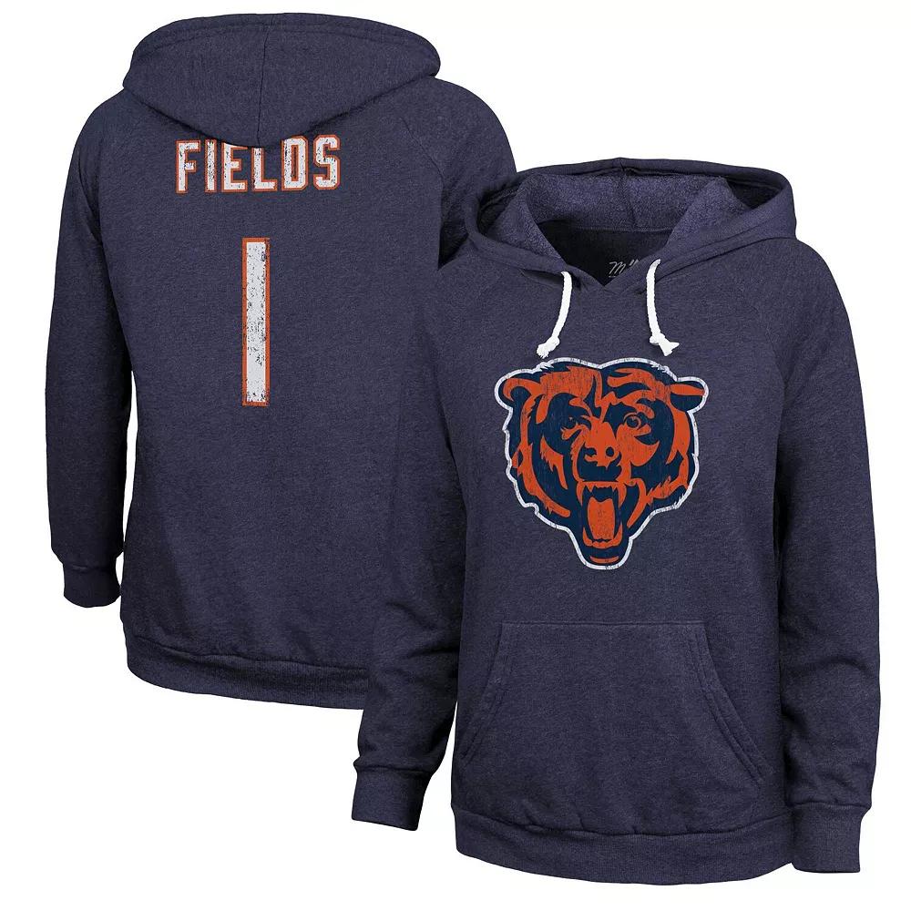 Women's Majestic Threads Justin Fields Navy Chicago Bears Name & Number Pullover Hoodie, Size: Small, Blue Product Image