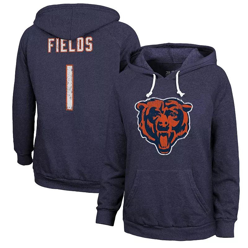 Women's Majestic Threads Justin Fields Navy Chicago Bears Name & Number Pullover Hoodie, Size: Small, Blue Product Image