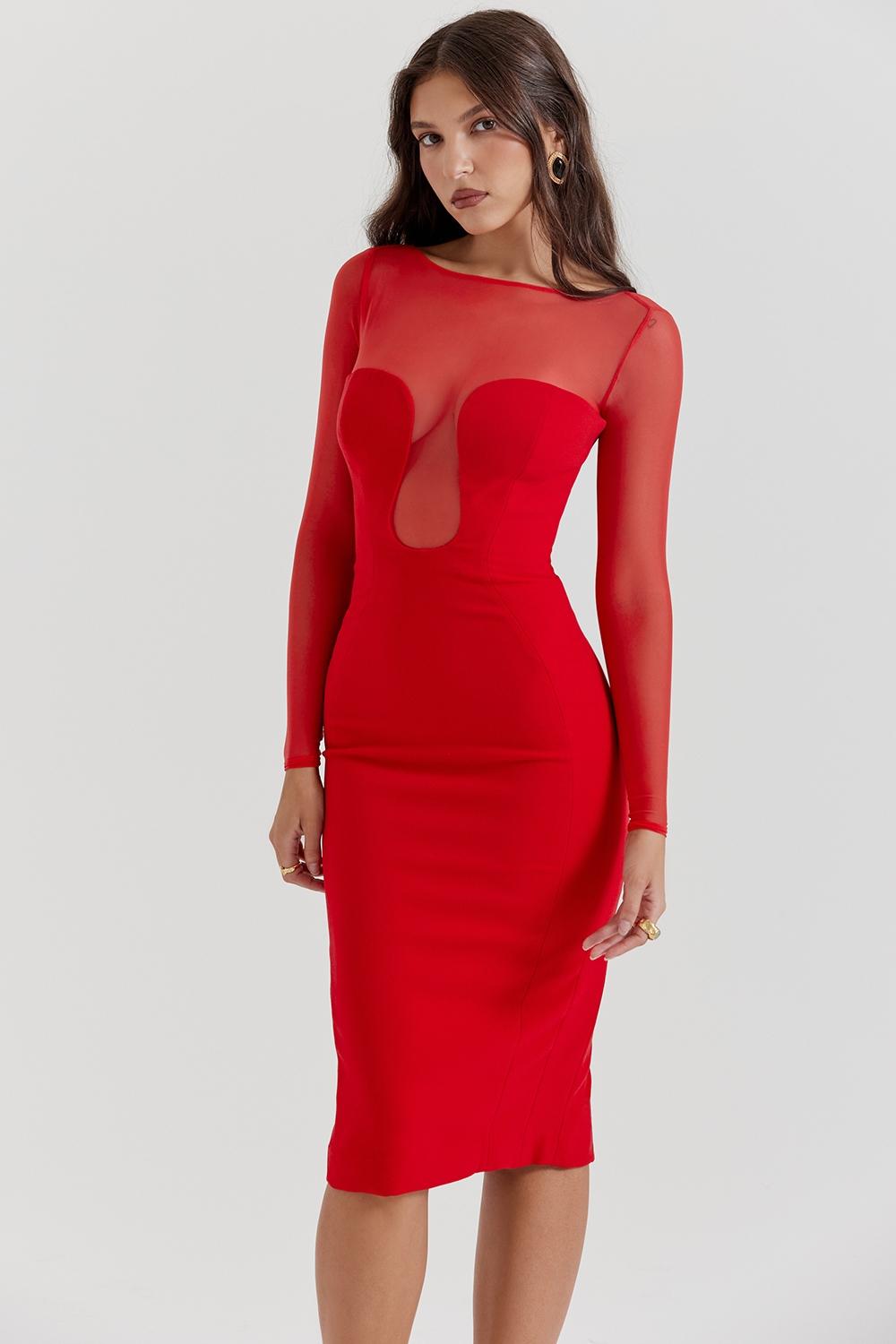 Darcy  scarlet plunge midi dress Product Image
