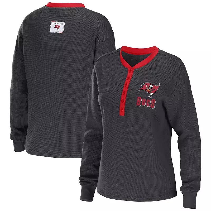 Women's WEAR by Erin Andrews Pewter Tampa Bay Buccaneers Waffle Henley Long Sleeve T-Shirt, Size: XS, Charco Product Image
