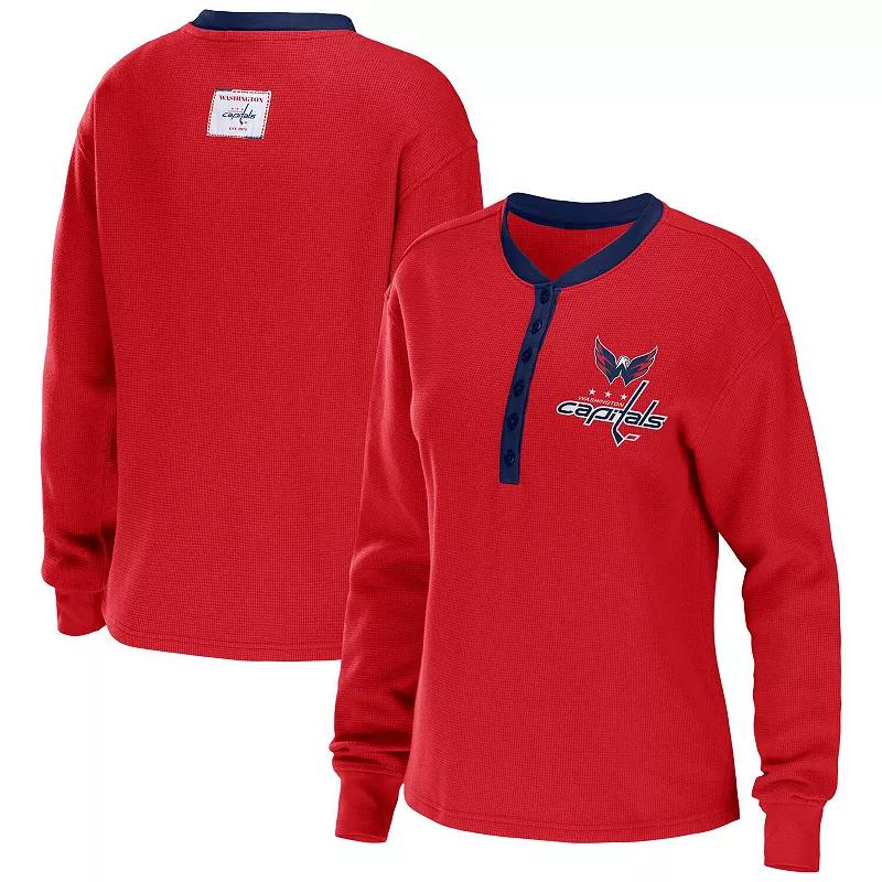Women's WEAR by Erin Andrews Cardinal Arizona Cardinals Waffle Henley Long Sleeve T-Shirt, Size: 2XL, Red Product Image