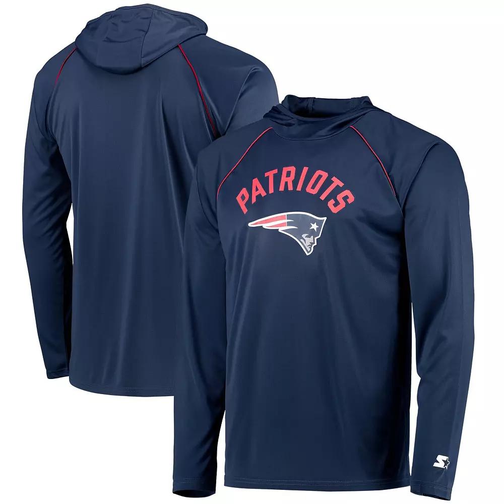 Men's Starter Navy New England Patriots Raglan Long Sleeve Hoodie T-Shirt, Size: Small, Blue Product Image