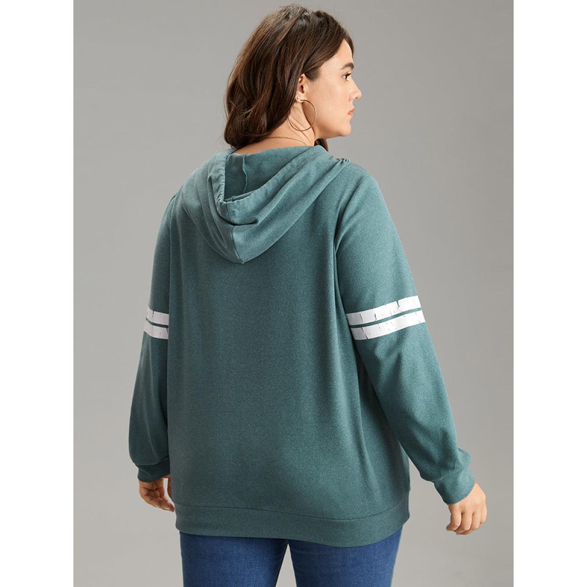 Plus Size Letter & Heart Print Hooded Drawstring Sweatshirt Women Mint Casual Thick Dailywear Sweatshirts BloomChic 28/5X Product Image