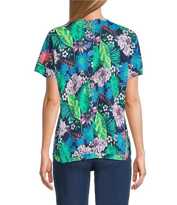 Intro Petite Size Tropic Botanical V-Neck Short Sleeve Tee Product Image