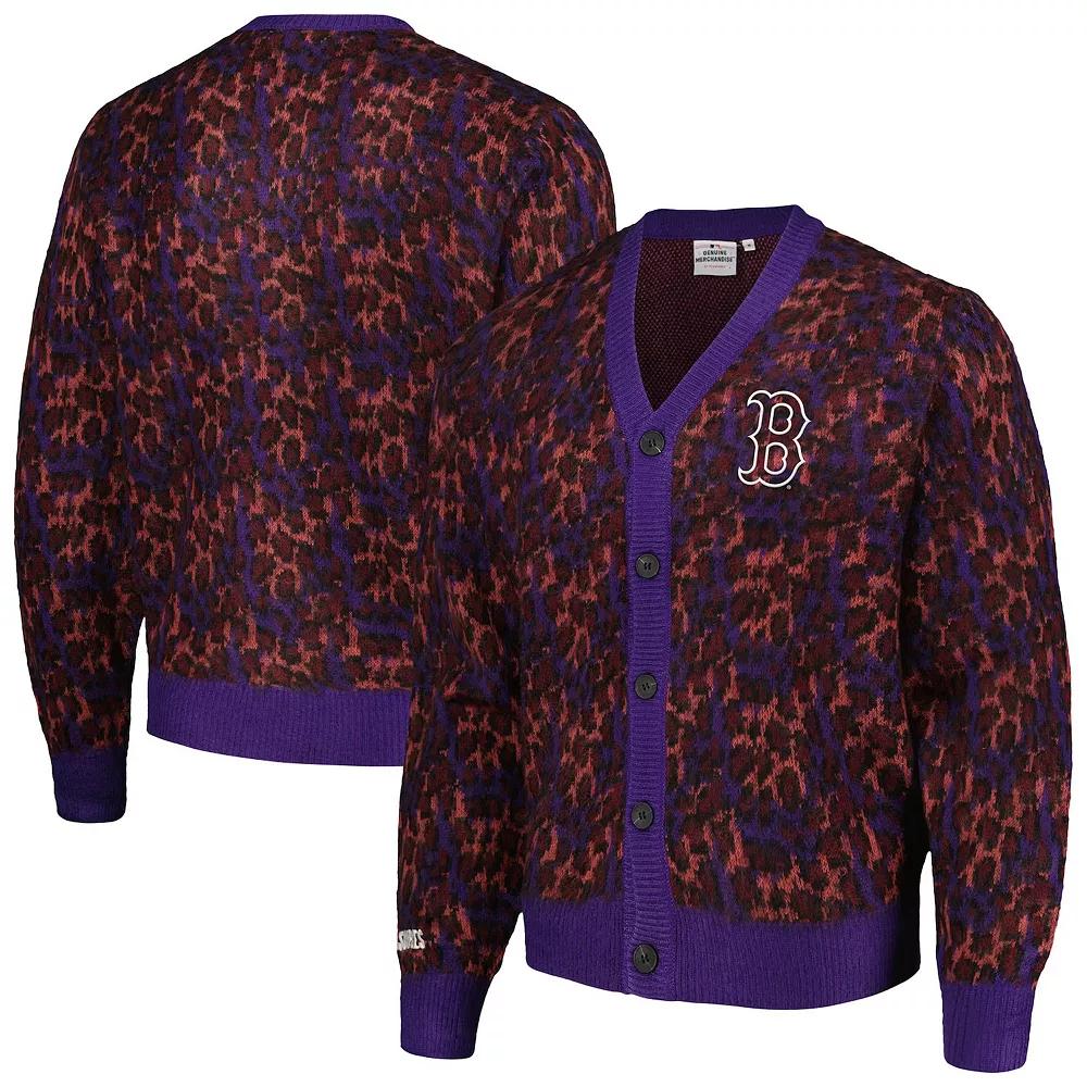 Men's Purple Chicago Cubs Cheetah Cardigan Button-Up Sweater, Size: Small Product Image