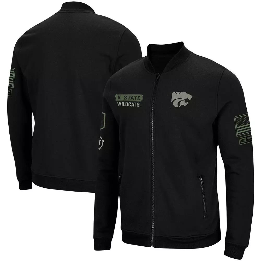 Men's Colosseum Black Kansas State Wildcats OHT Military Appreciation High-Speed Bomber Full-Zip Jacket,  Product Image