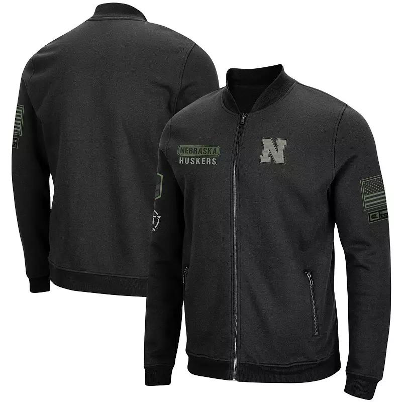 Men's Colosseum Black Nebraska Huskers OHT Military Appreciation High-Speed Bomber Full-Zip Jacket,  Product Image