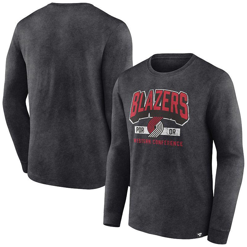 Men's Fanatics Branded Heather Charcoal Portland Trail Blazers Front Court Press Snow Wash Long Sleeve T-Shirt,  Product Image