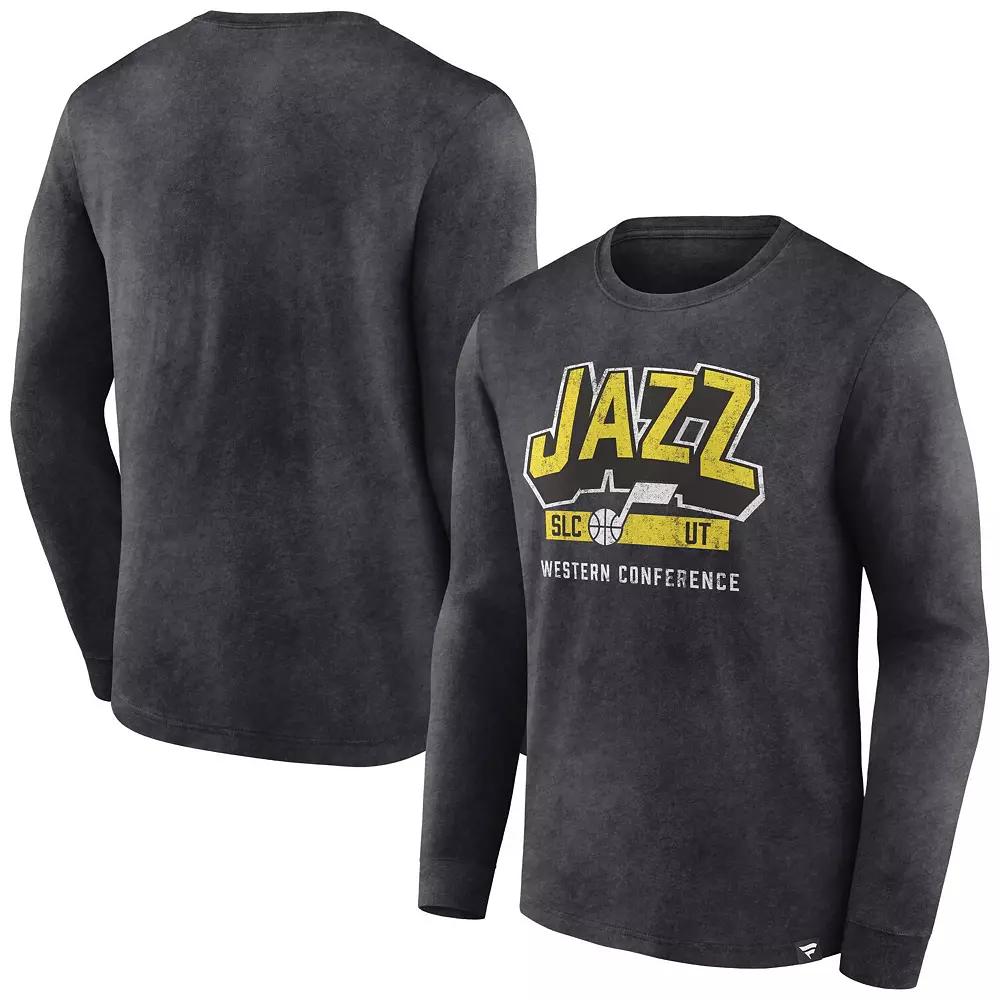 Men's Fanatics Branded Heather Charcoal Utah Jazz Front Court Press Snow Wash Long Sleeve T-Shirt,  Product Image