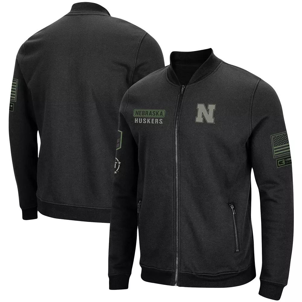Men's Colosseum Black Nebraska Huskers OHT Military Appreciation High-Speed Bomber Full-Zip Jacket,  Product Image