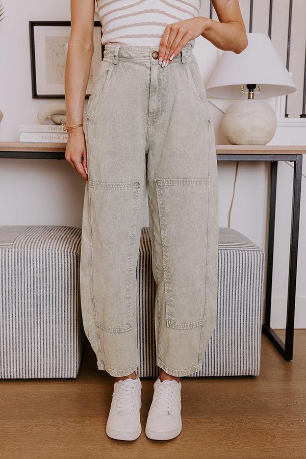 The Sadie Midrise Vintage Wash Barrel Jean in Sage Product Image