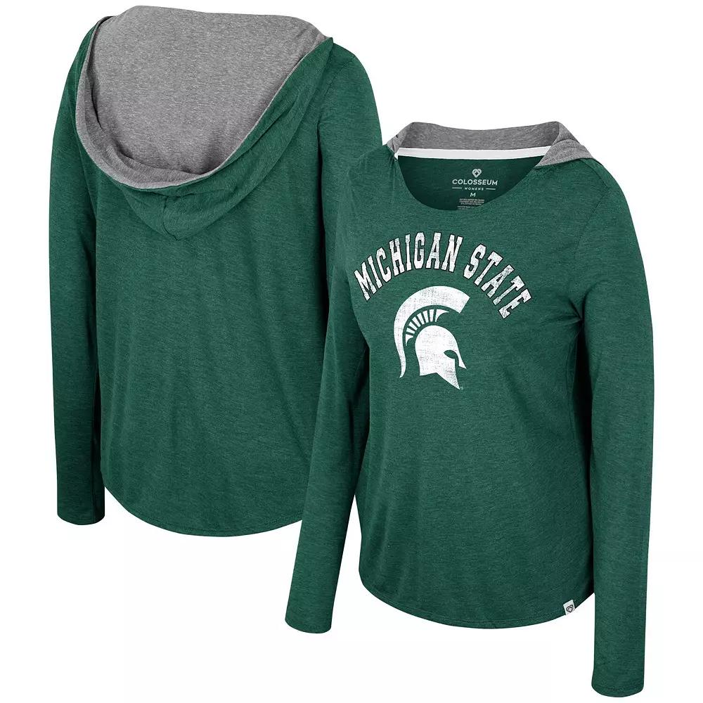 Women's Colosseum Green Michigan State Spartans Distressed Heather Long Sleeve Hoodie T-Shirt,  Product Image