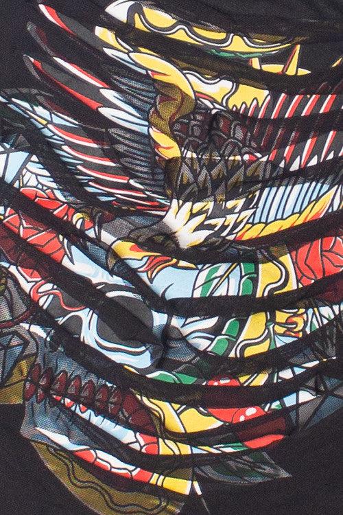 Distressed Skull Mesh Long Sleeve Top Product Image