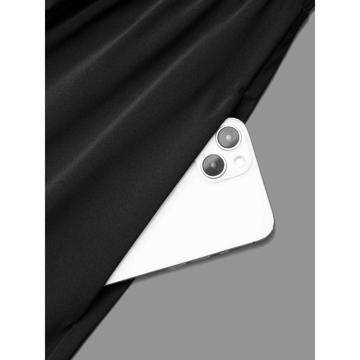 Plus Size Plain Overlap Collar Ruffle Trim Dress Black Women Elegant Overlapping Overlap Collar Long Sleeve Curvy BloomChic 18-20/2X Product Image