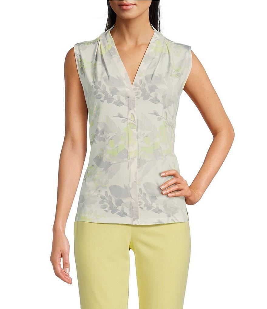 Calvin Klein Printed Matte Jersey V-Neck Sleeveless Fitted Cami Product Image