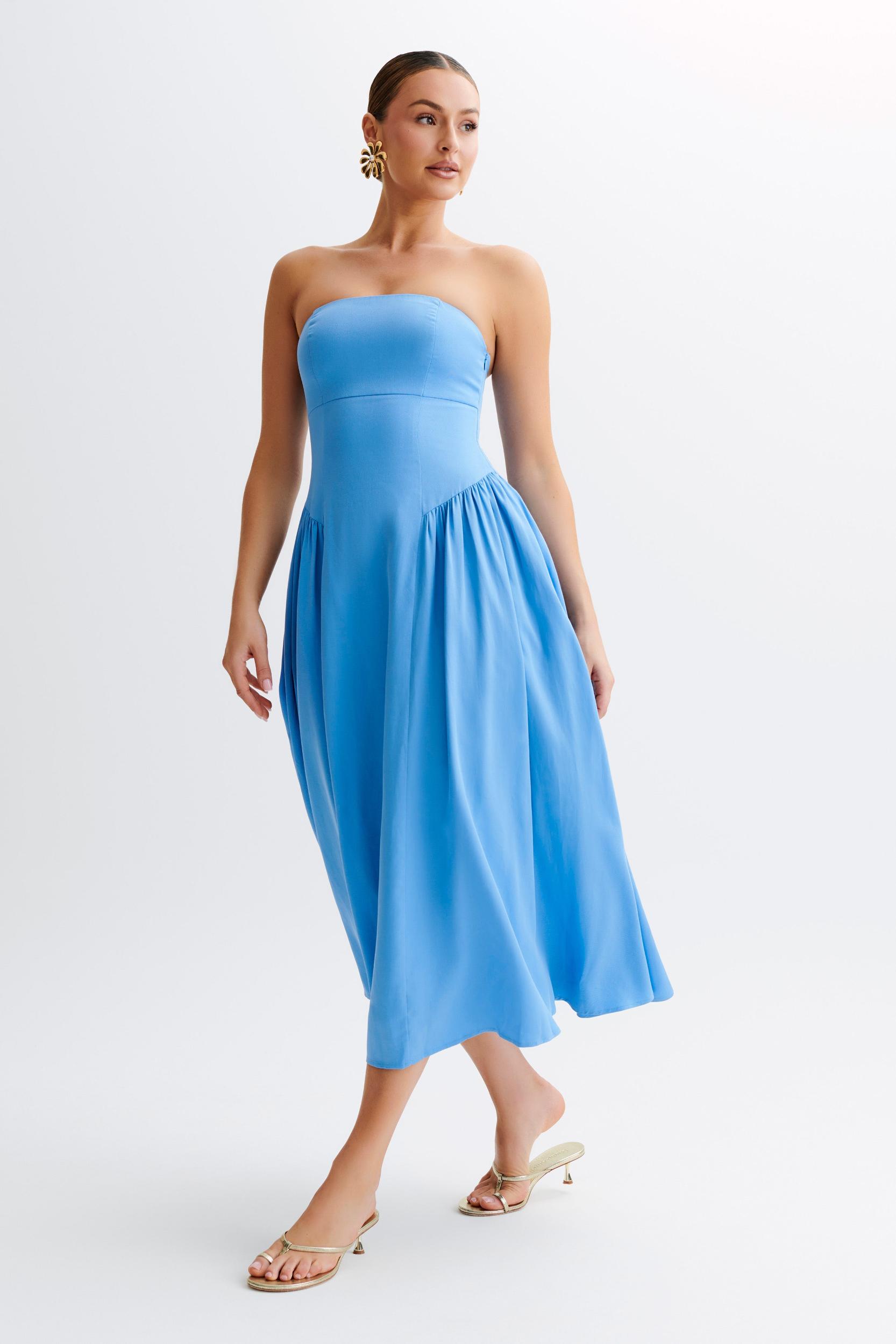 Carmele Cotton Gathered Midi Dress - Iris Blue Product Image