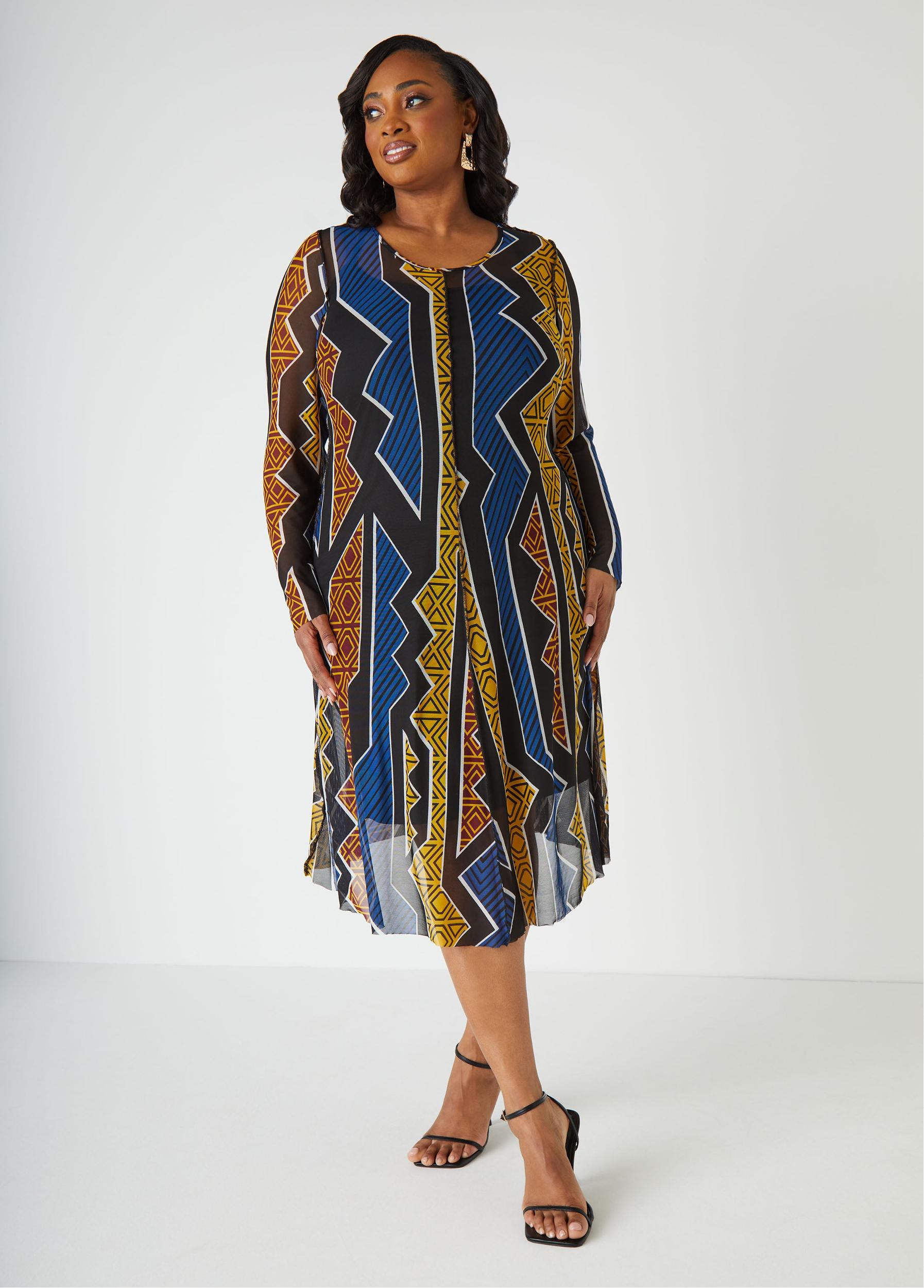 Printed Mesh Maxi A Line Dress Product Image