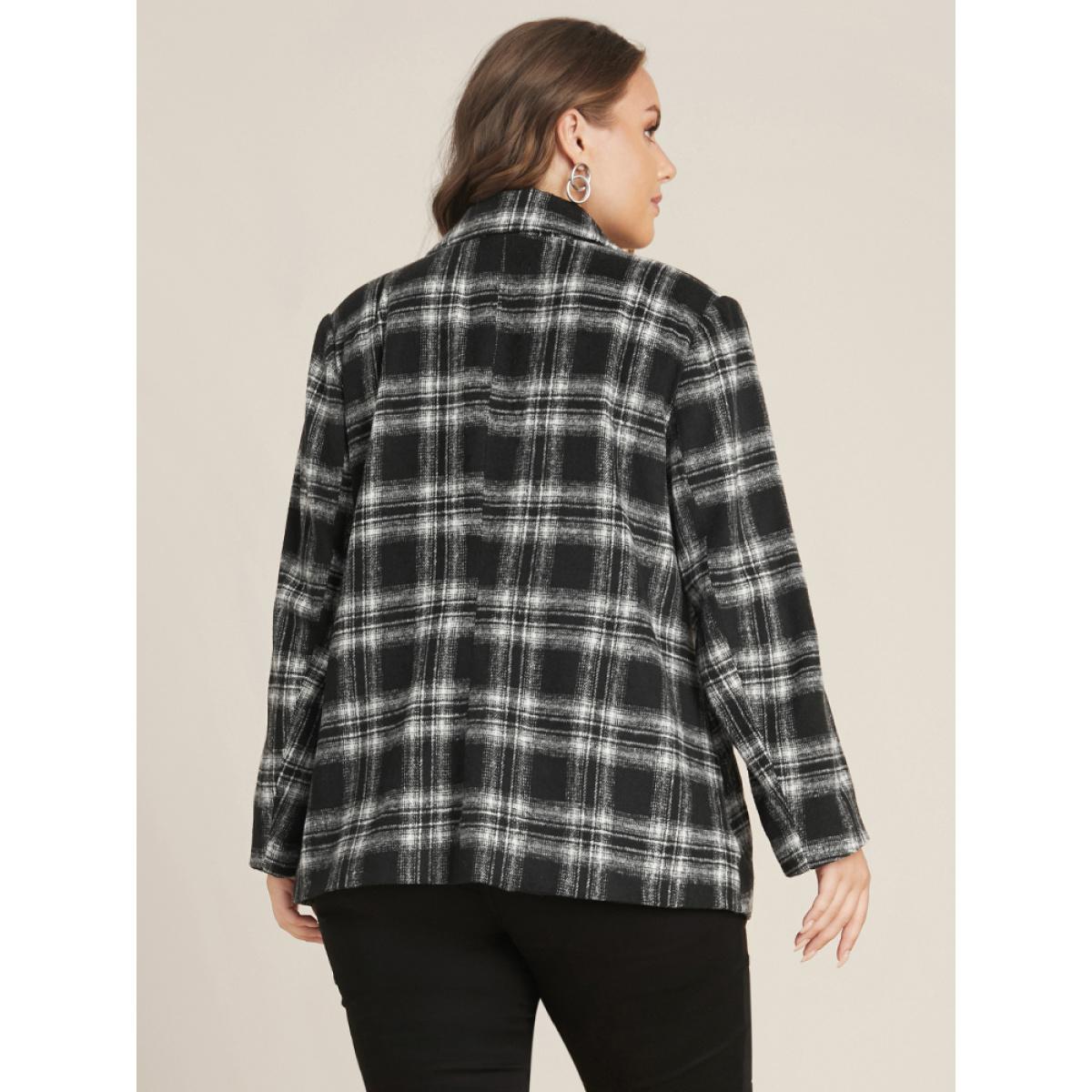 Plus Size Plaid Flap Pocket Button Up Suit Collar Blazer Black Women Dailywear Plaid Button Sleeve Long Sleeve Suit Collar 26/4X Pocket Casual Blazers BloomChic Product Image