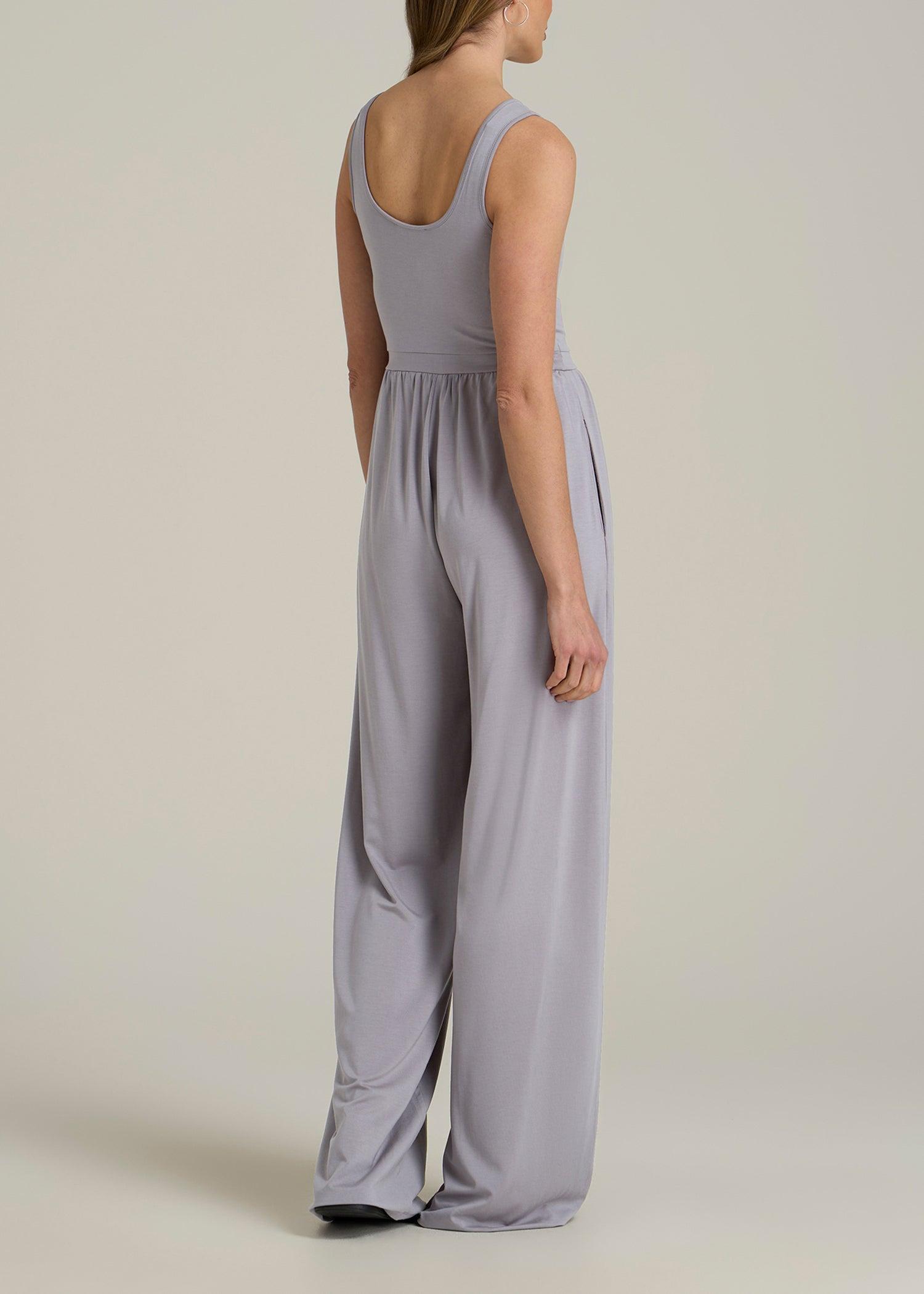 Jersey Tank Wide-Leg Jumpsuit with Pockets for Tall Women in Pebble Grey Female Product Image