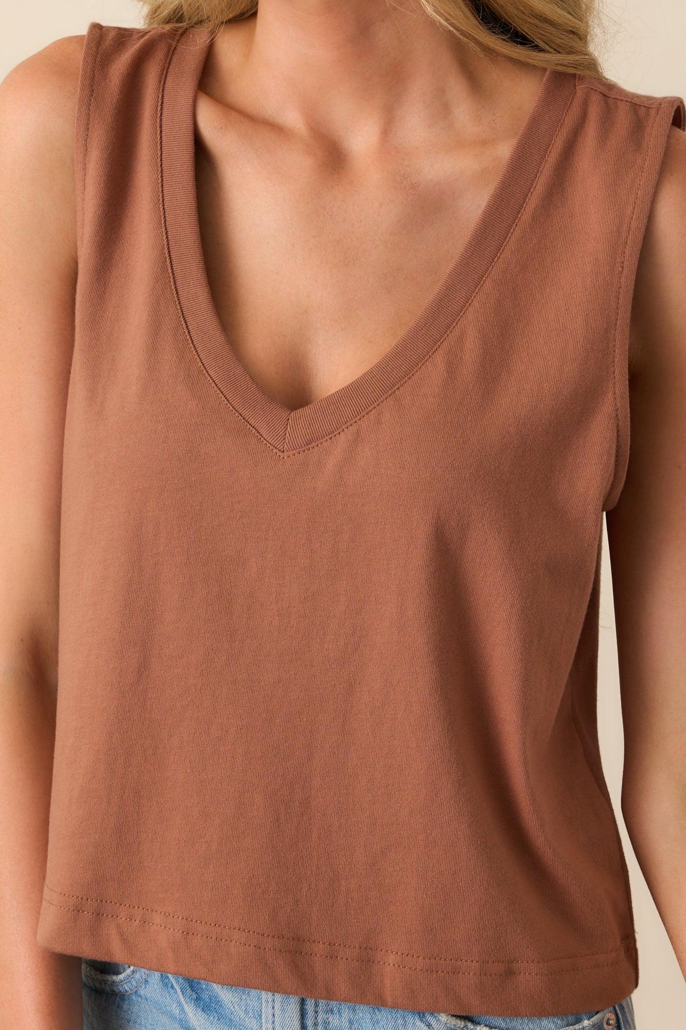 Z Supply Brown Cotton Sloane V-Neck Tank Product Image