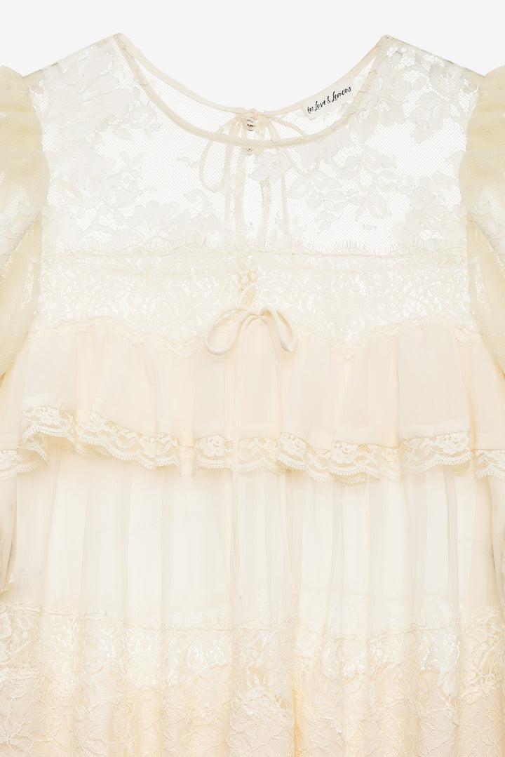 Elara Ruffle Mini Dress — Vintage Cream Product Image