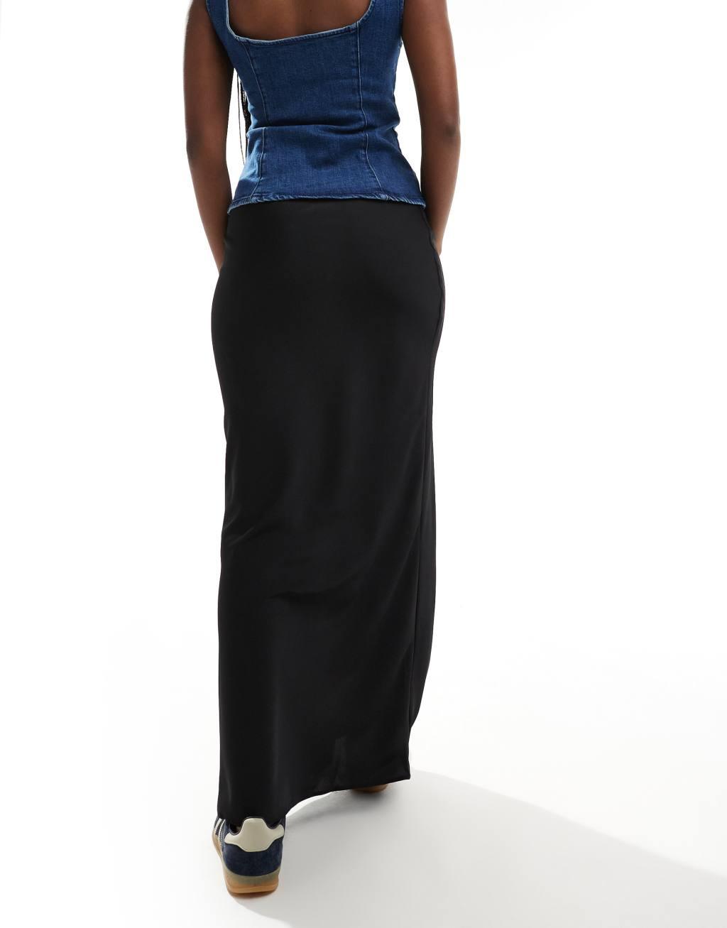 ASOS DESIGN satin bias maxi skirt in black Product Image