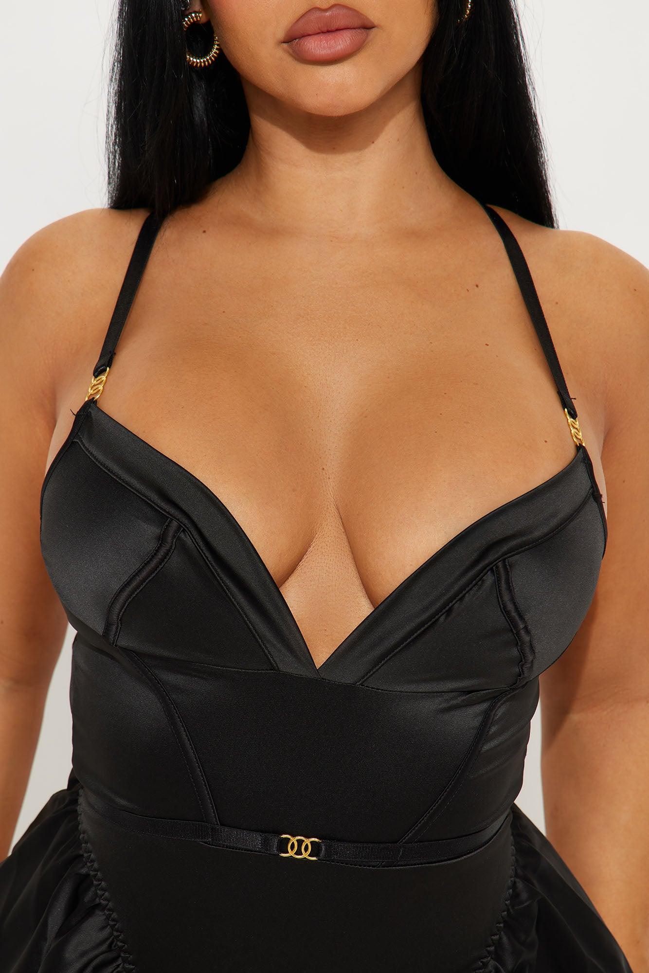 Under Your Spell Ruffle Satin Teddy - Black Product Image