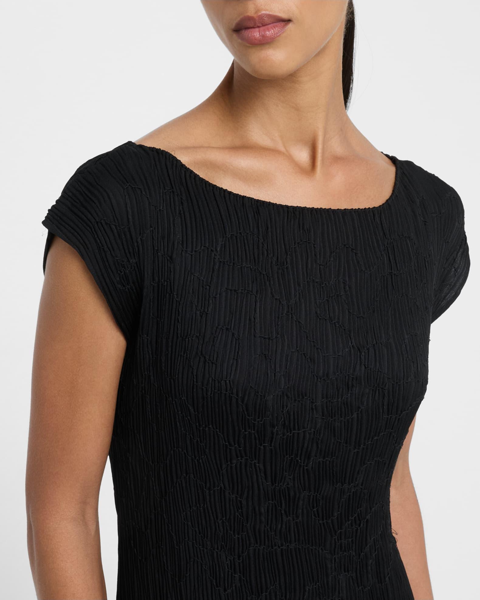 Cap-Sleeve Embroidered Plisse Maxi Dress Product Image