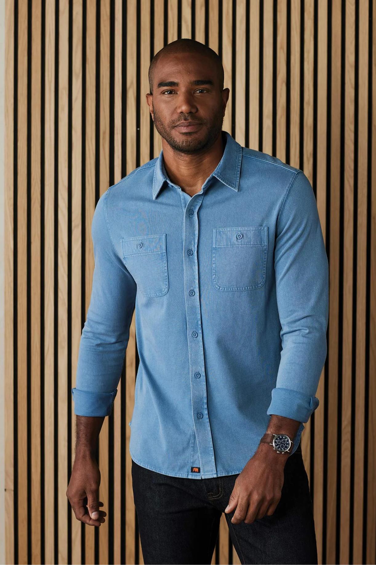 Lennox Jersey Button Up - Slate Blue Product Image