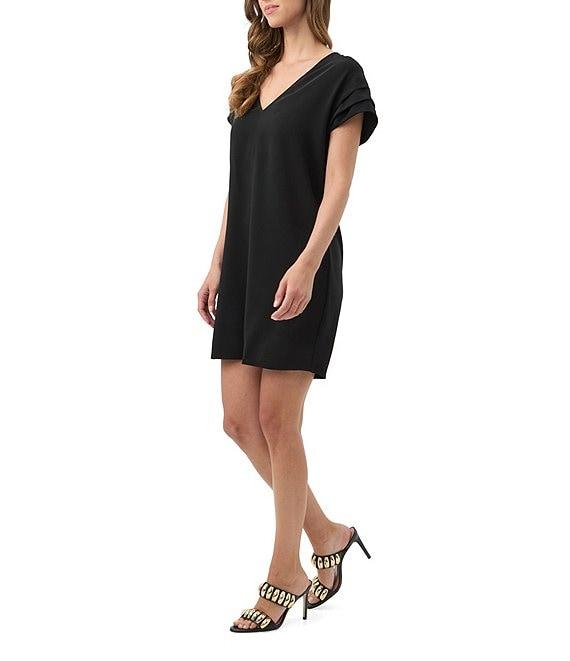 Trina Turk Sadora Georgette V-Neck Short Pleated Sleeve Mini Dress Product Image