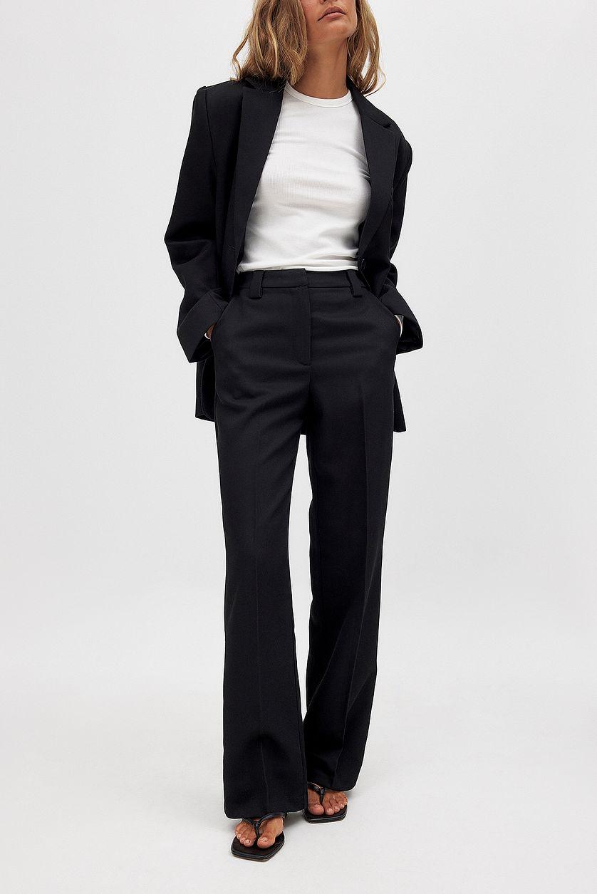 Straight Mid Waist Twill Suit Pants Product Image