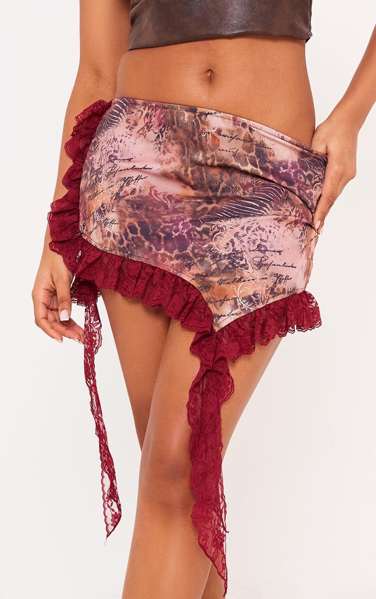 Cherry Red Leopard Print Lace Trim Mini Skirt Product Image