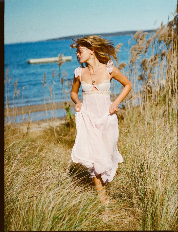 Gilded Lace Maxi Slip Dress — Natural Product Image