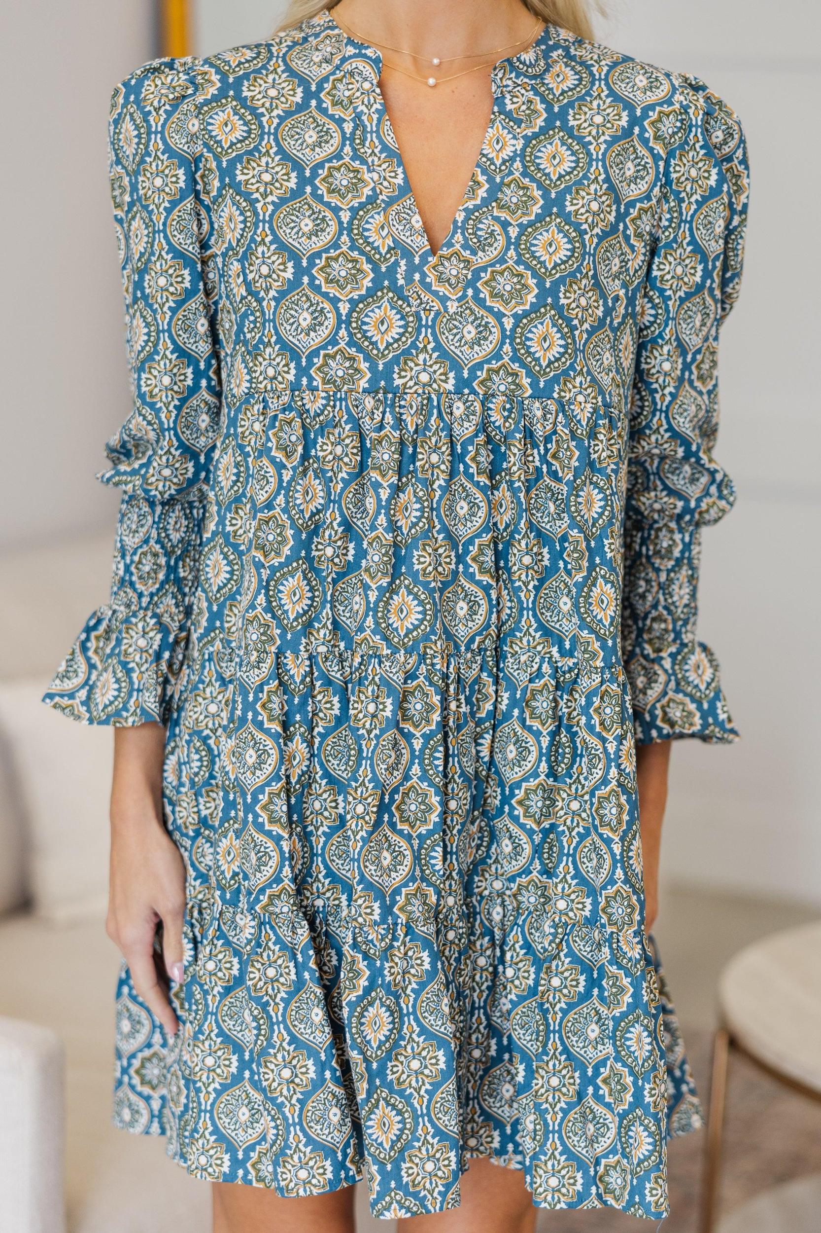 NURSING COLLECTION: In Your Happy Place Teal Medallion Print Dress Female Product Image