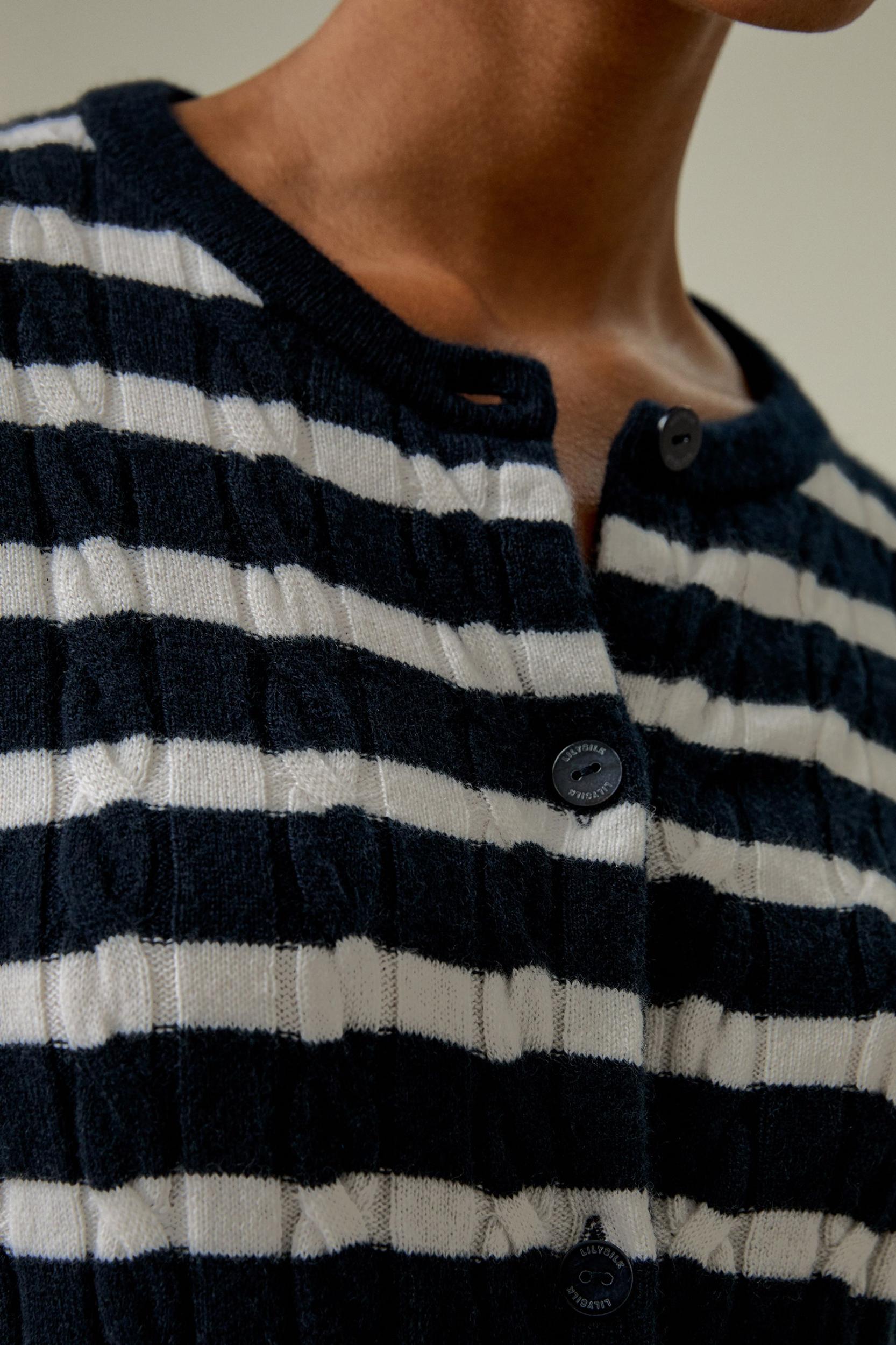 Striped Cable-Knit Cashmere Cardigan Product Image