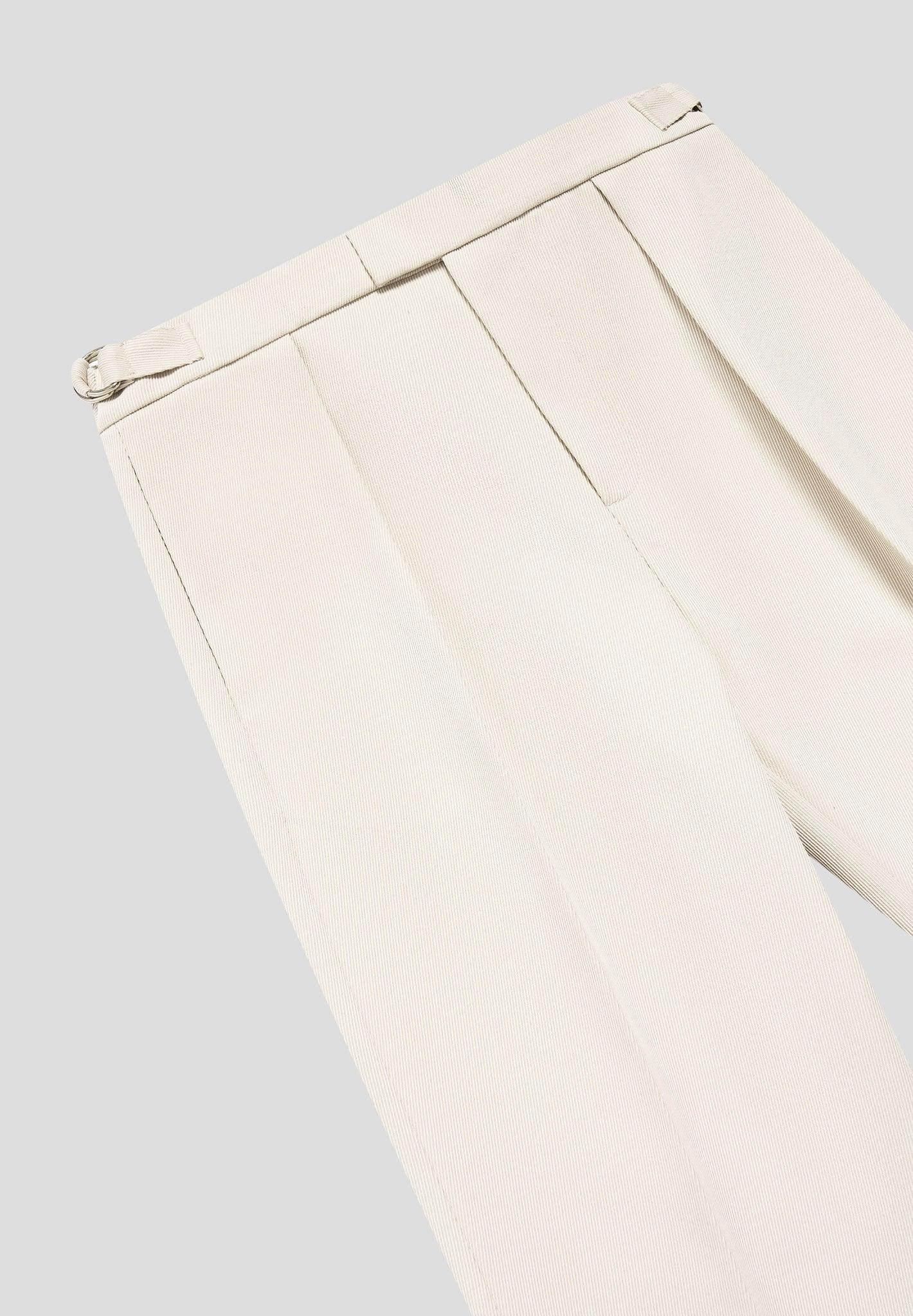 Dorian - Relaxed Fit Twill Pleated Tailored Trousers - Cream Male Product Image