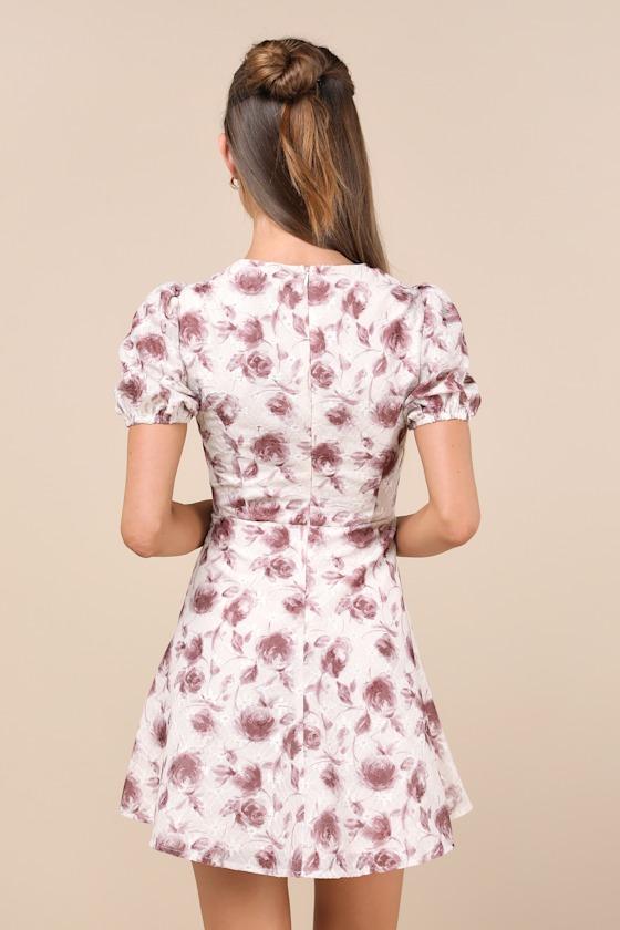 Major Charmer Ivory Floral Cutout Puff Sleeve Mini Dress Product Image