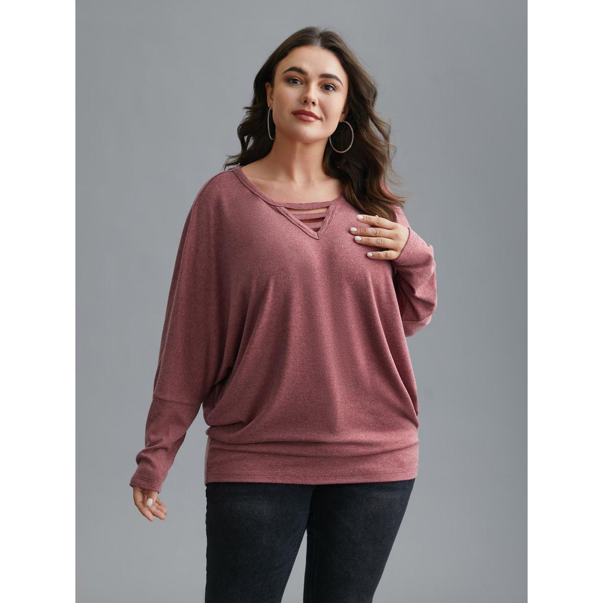 Plus Size V-Neck Cut-out Seamed T-shirt Russet Women Casual Cut-Out Round Neck Everyday T-shirts BloomChic 22-24/3X Product Image