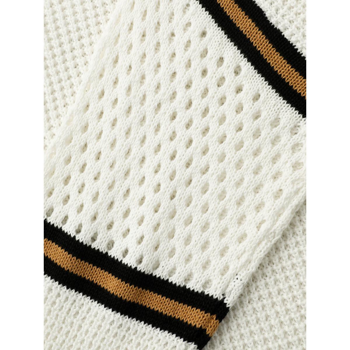 Plus Size Cotton Geometric Striped Drop Shoulder Sleeve Pullover Ivory Women Boho Loose Long Sleeve Round Neck Vacation Pullovers BloomChic 18-20/2X Product Image